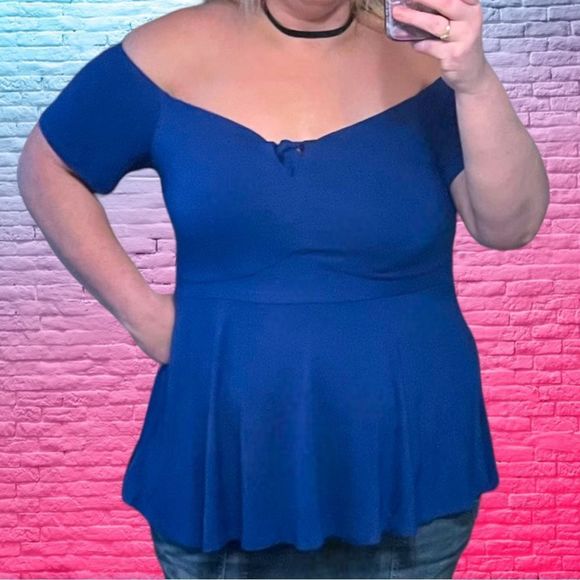 Torrid Blue Babydoll Super Soft Tie-Front Off-Shoulder Top NWT - Picture 3 of 15